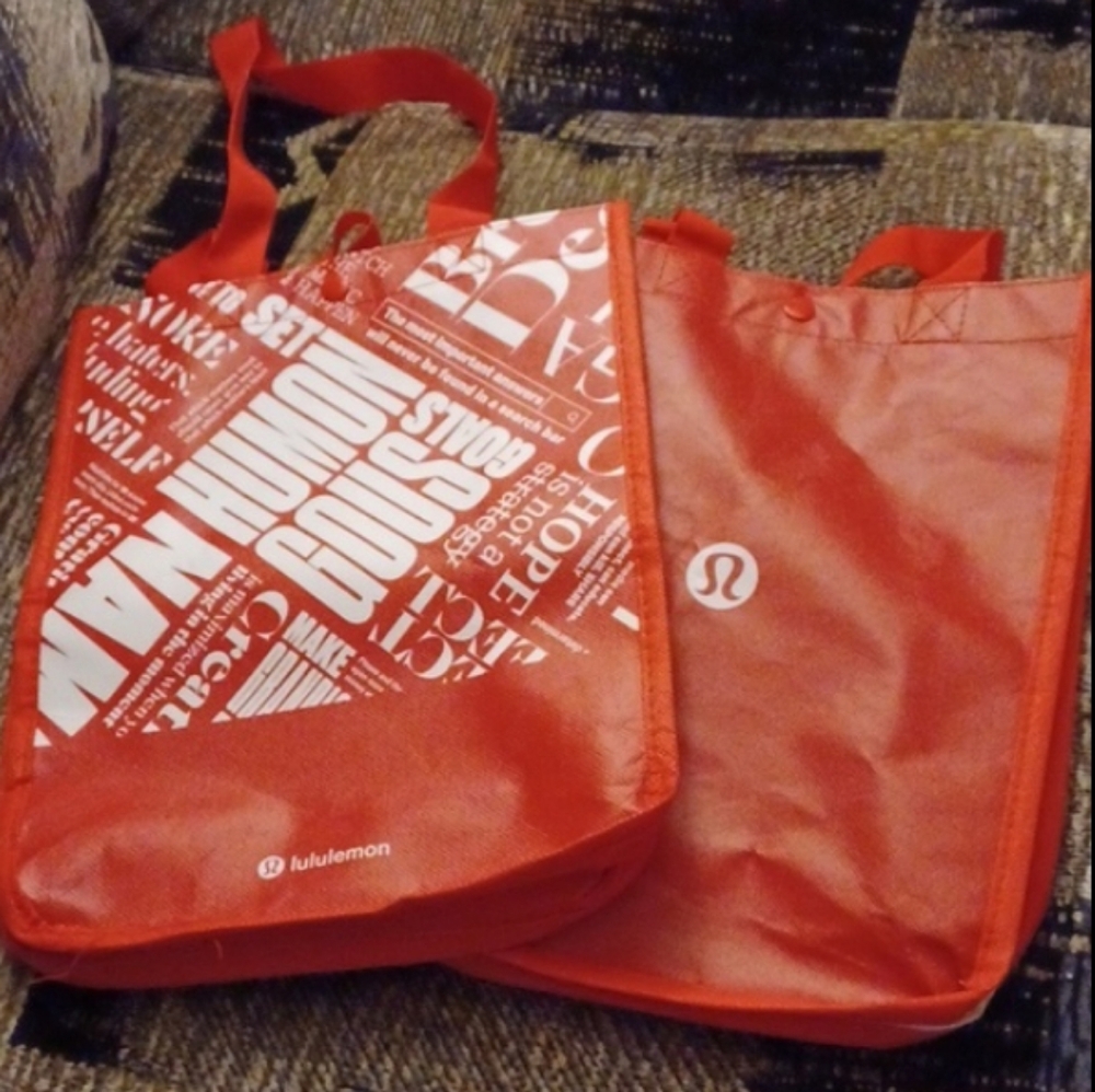 4/$30 Red & White Lululemon Small Reusable Totes - Set of 2